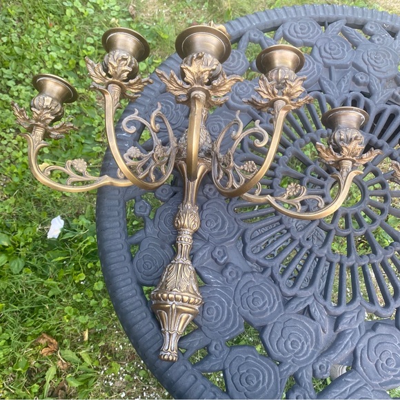 2 Vintage Baroque Style Large Brass Five Candle Candelabra From 1970 - Picture 4 of 16